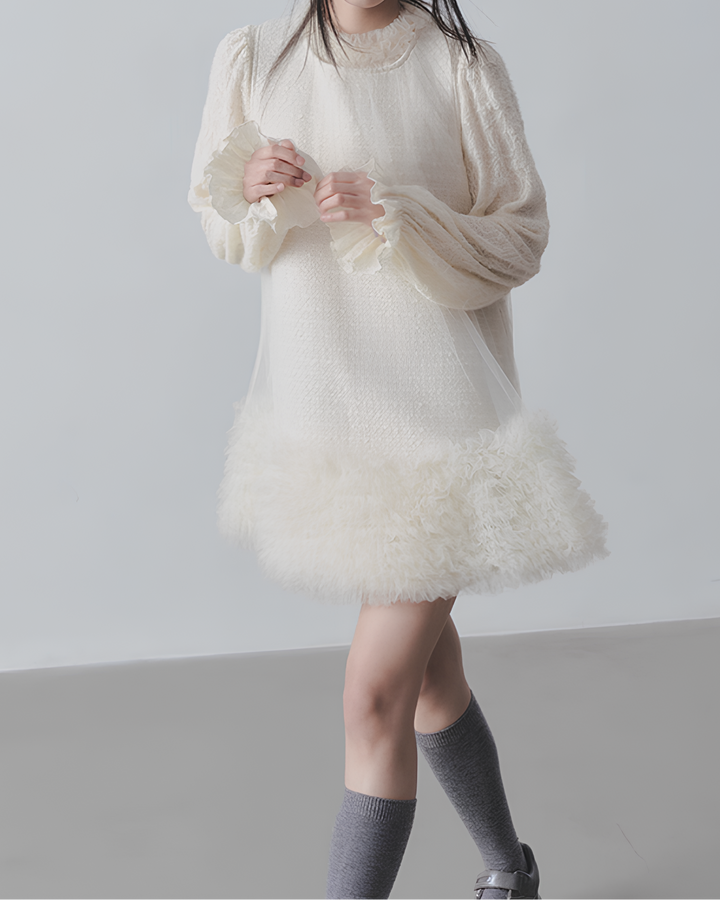 チュールフリルツイードワンピース　Mc 689