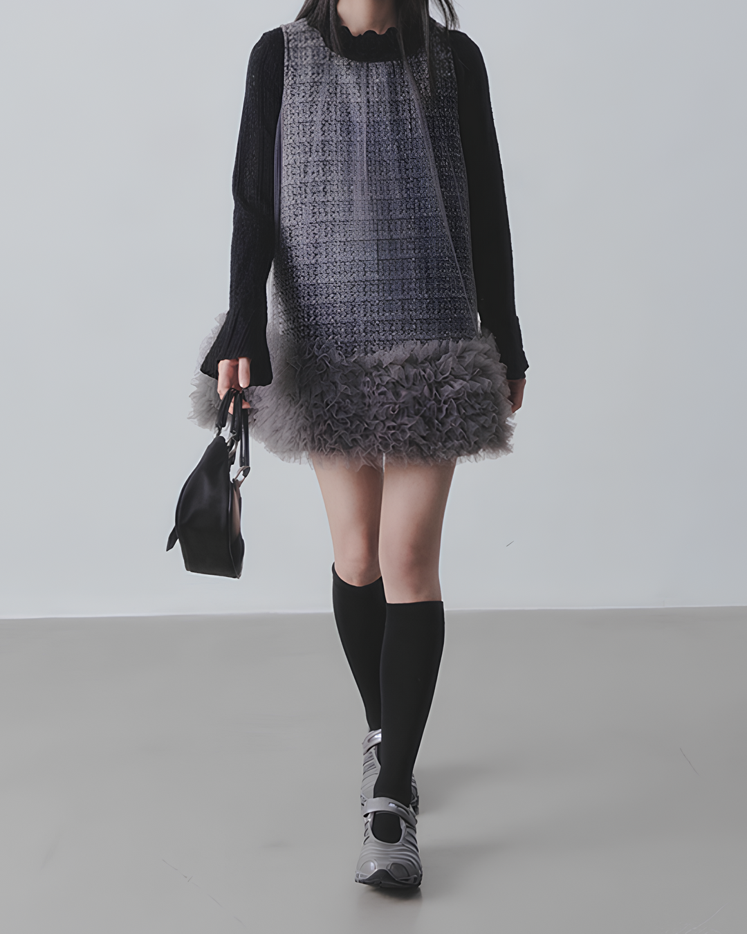 チュールフリルツイードワンピース　Mc 689