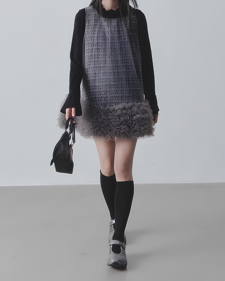 チュールフリルツイードワンピース　Mc 689