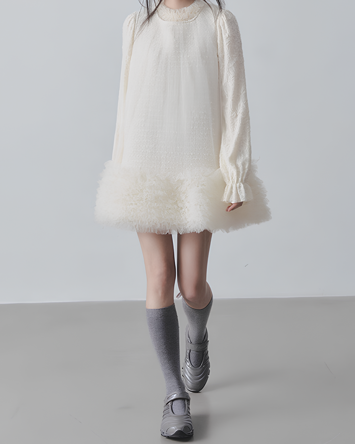 チュールフリルツイードワンピース　Mc 689