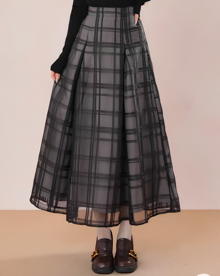 シアーチェック フレアロングスカート Mc 737