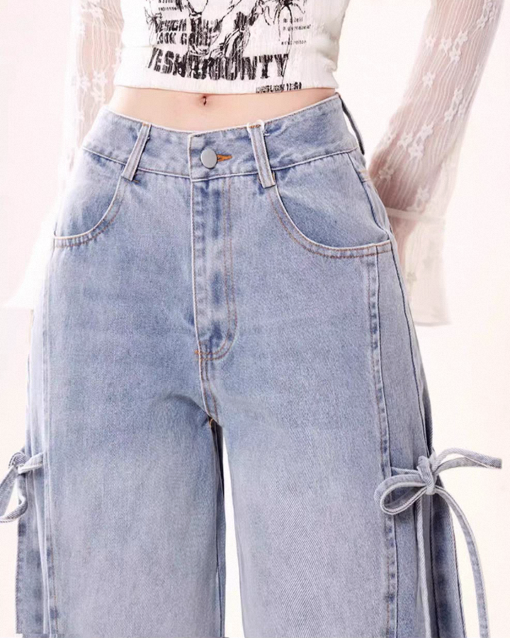 リボンレースアップ ワイドデニムパンツ Mc 739