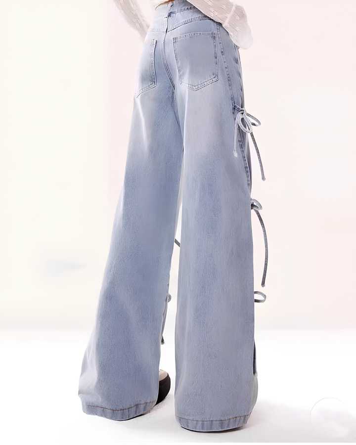 リボンレースアップ ワイドデニムパンツ Mc 739