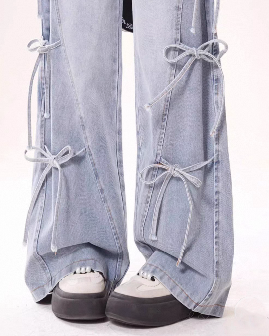 リボンレースアップ ワイドデニムパンツ Mc 739