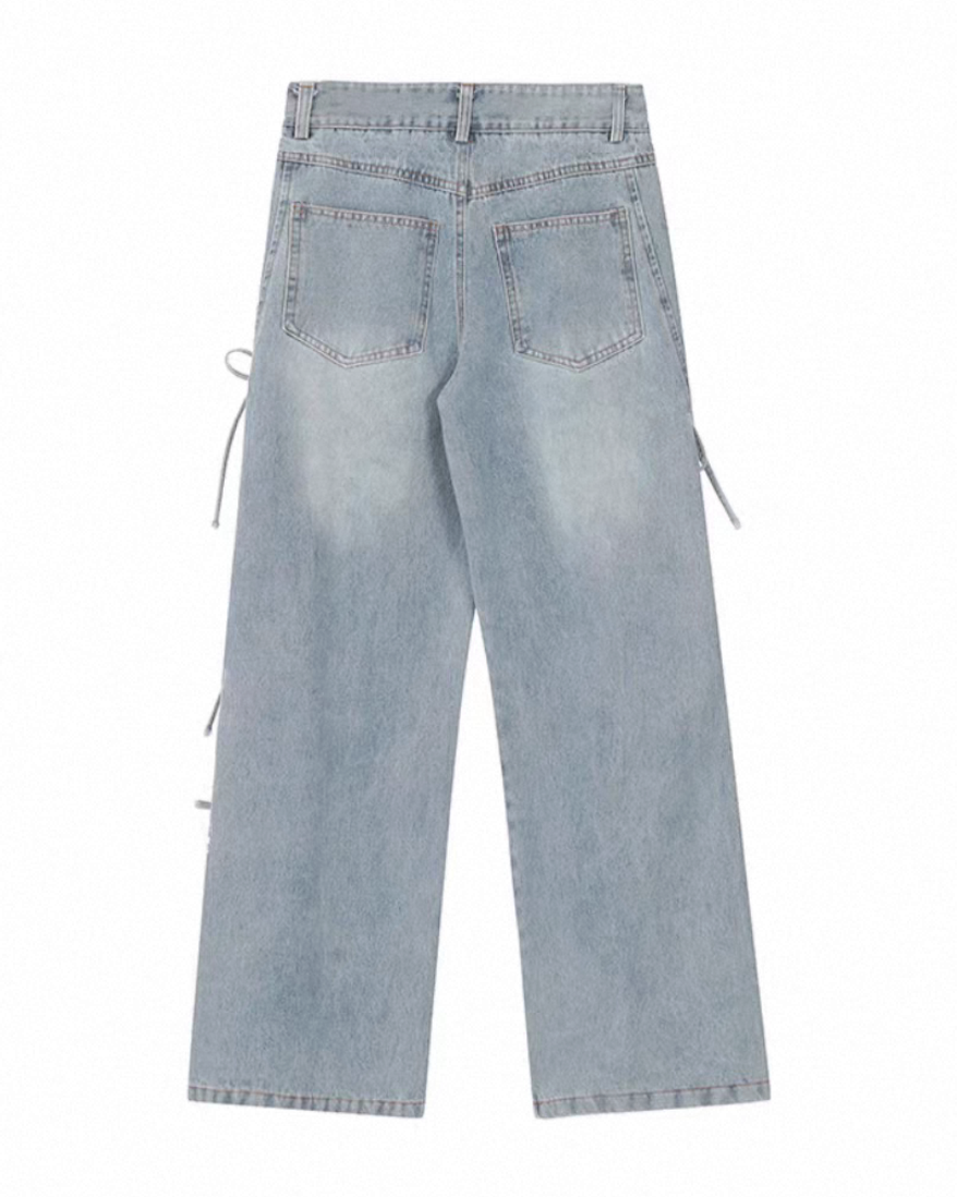 リボンレースアップ ワイドデニムパンツ Mc 739