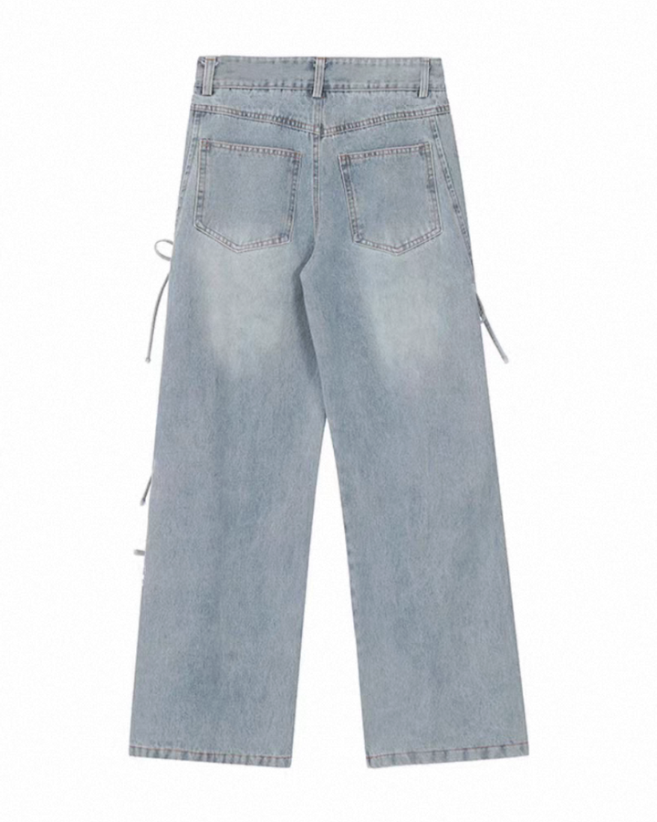 リボンレースアップ ワイドデニムパンツ Mc 739