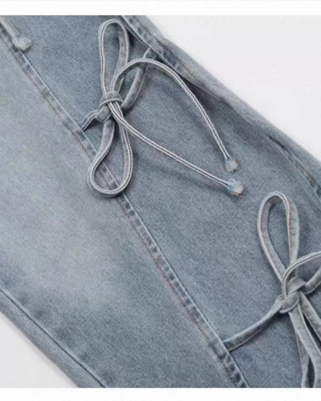 リボンレースアップ ワイドデニムパンツ Mc 739