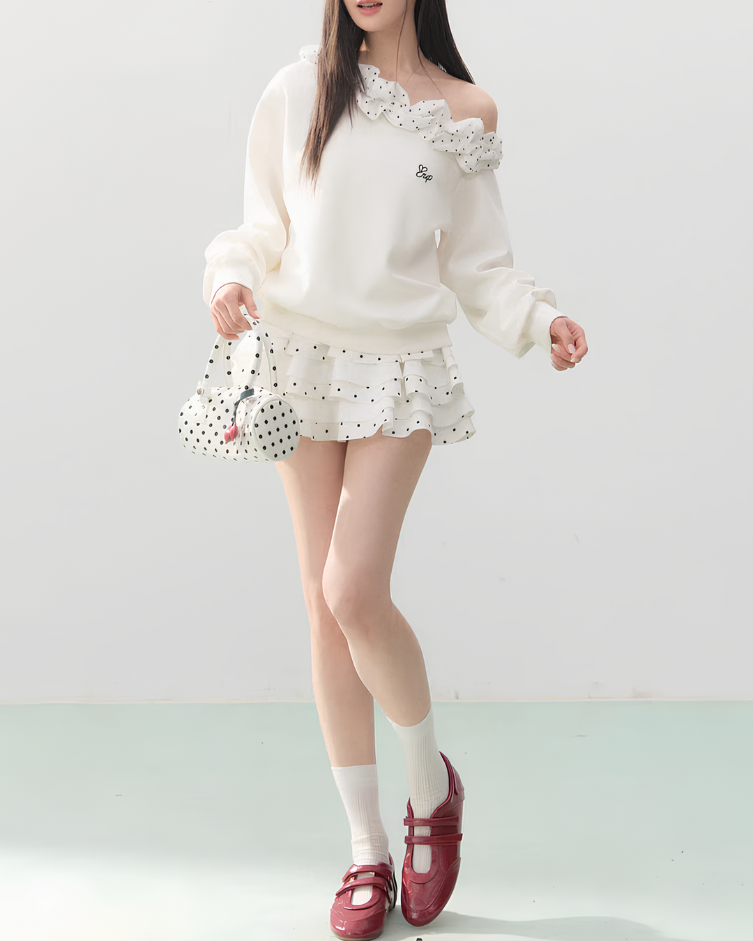 ドットフリルワンショルトップス Mc748