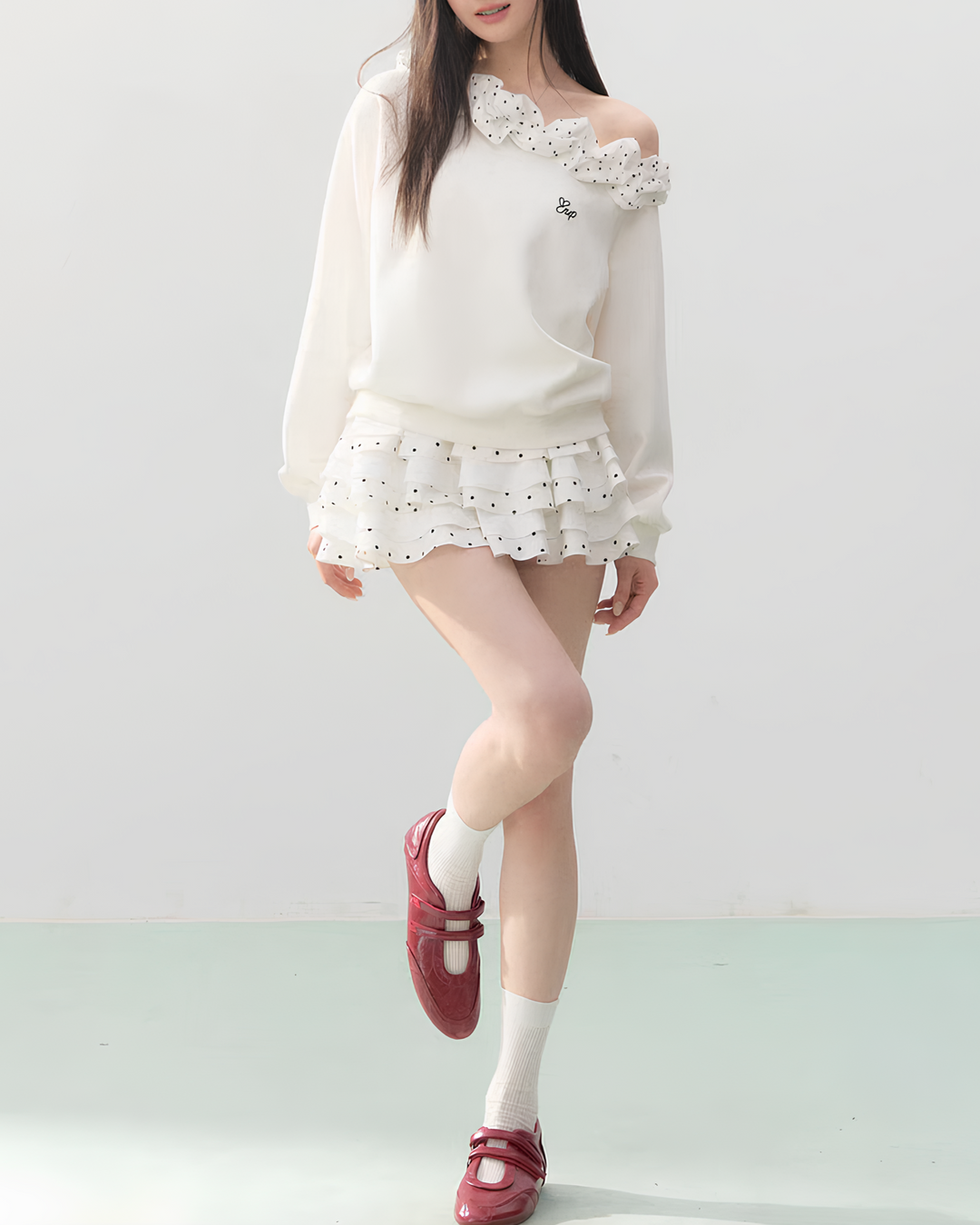 ドットフリルワンショルトップス Mc748