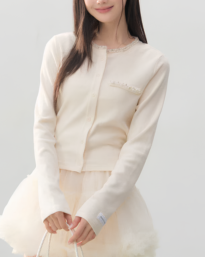 バックリボンビジューカーディガン Mc750