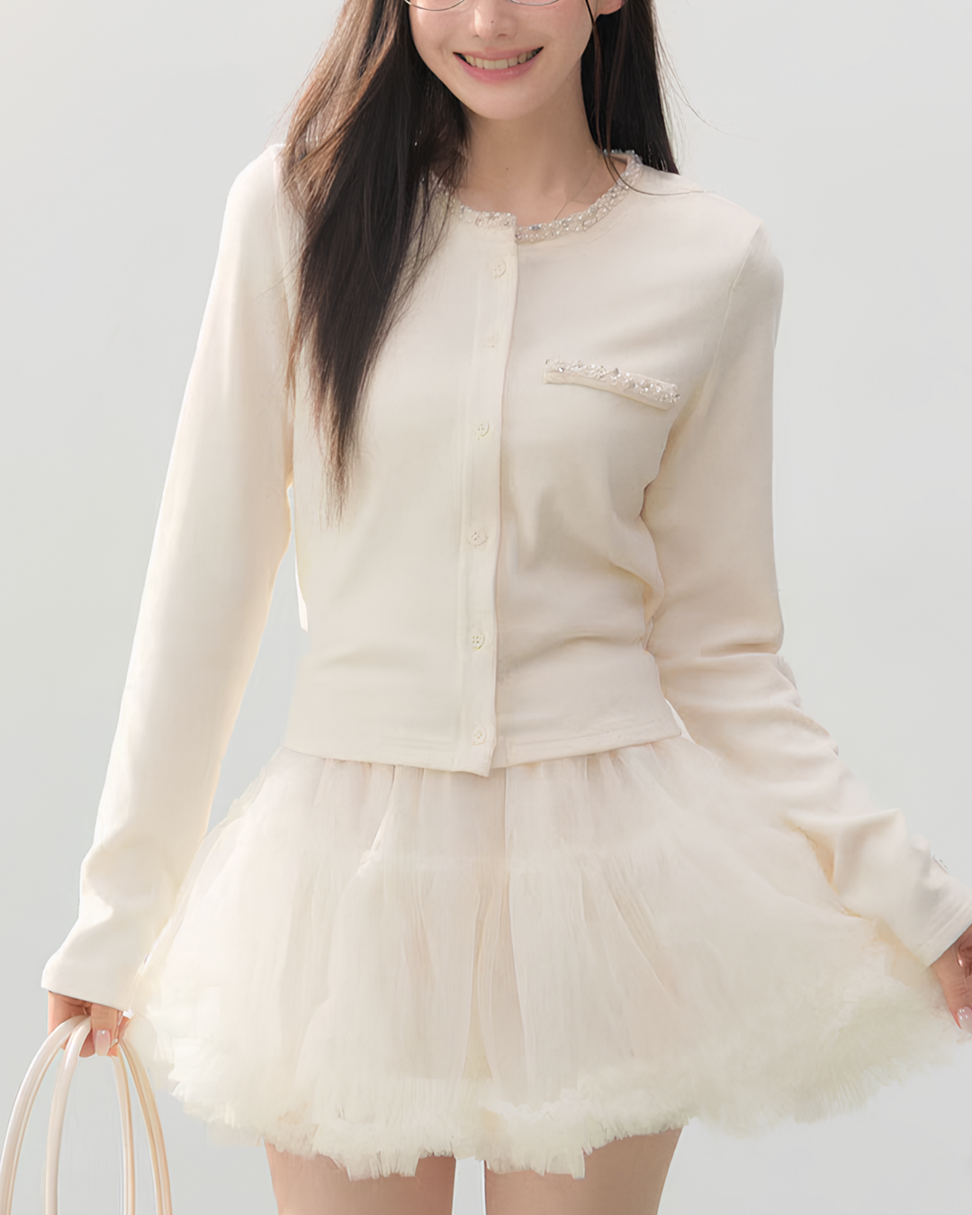 バックリボンビジューカーディガン Mc750