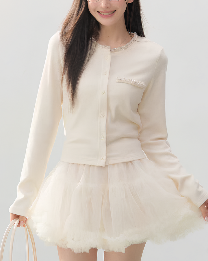 バックリボンビジューカーディガン Mc750