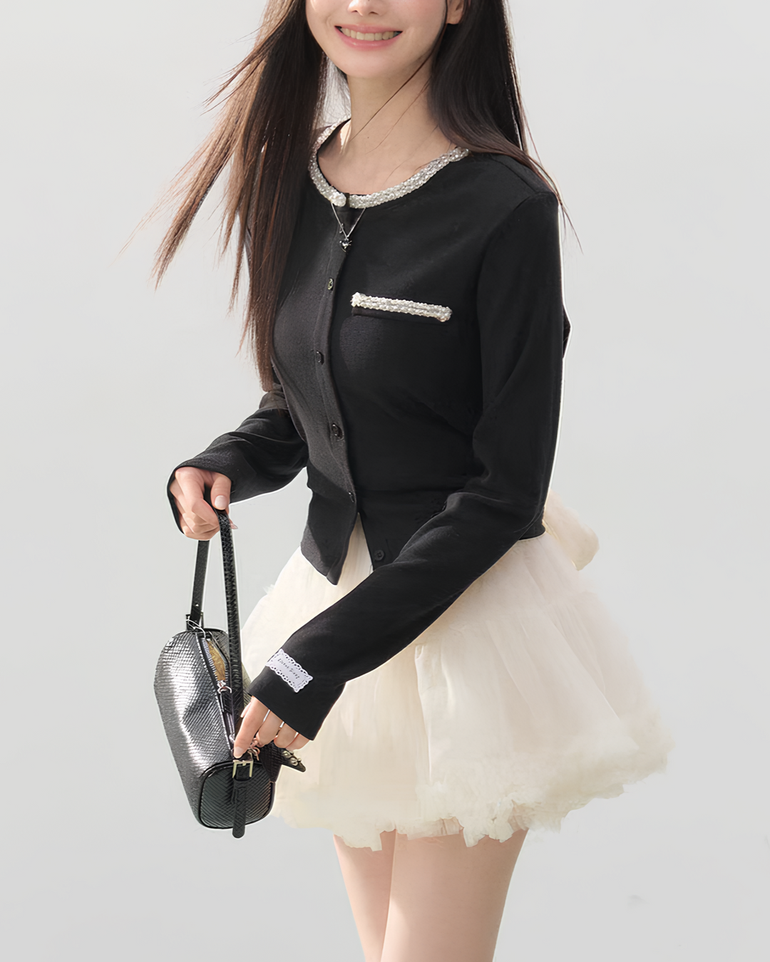 バックリボンビジューカーディガン Mc750