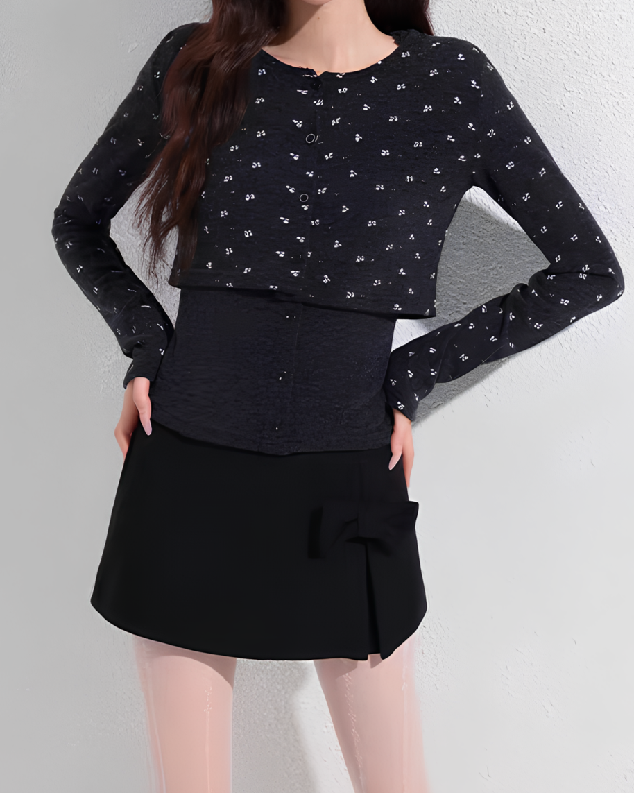 ミニフラワーレイヤードカーデトップスセット Mc 730