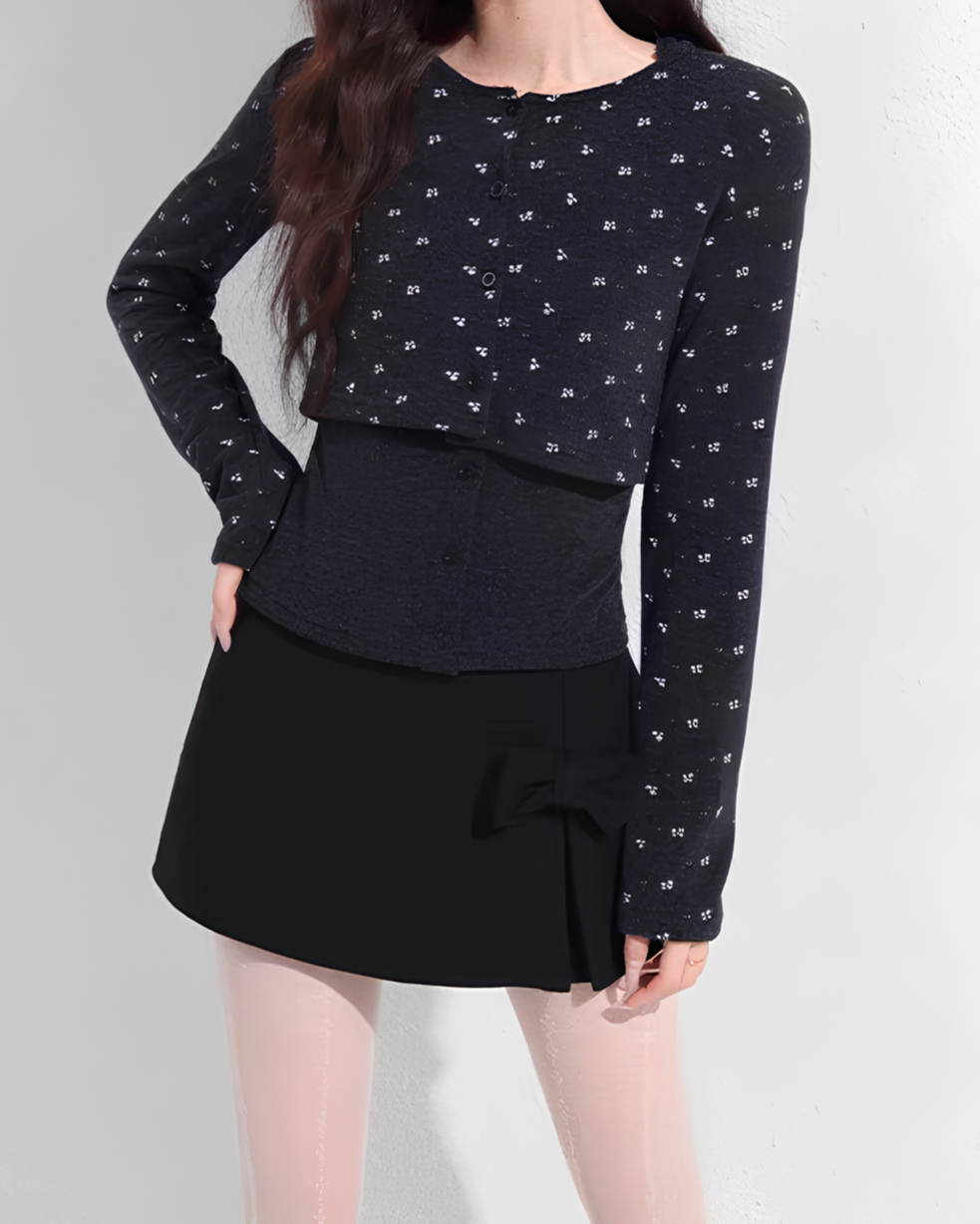 ミニフラワーレイヤードカーデトップスセット Mc 730