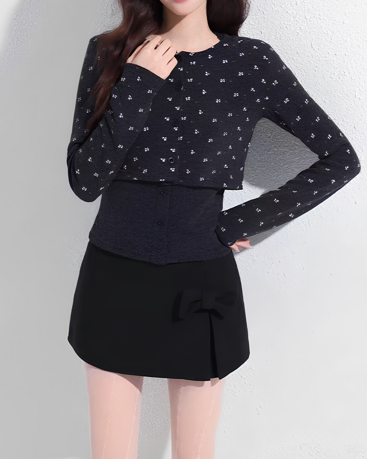 ミニフラワーレイヤードカーデトップスセット Mc 730