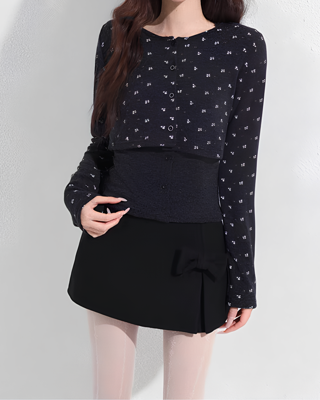 ミニフラワーレイヤードカーデトップスセット Mc 730