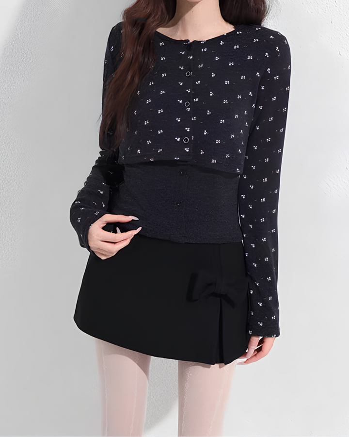 ミニフラワーレイヤードカーデトップスセット Mc 730