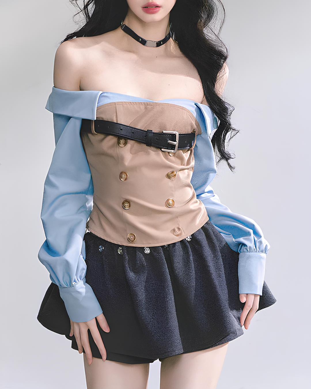 トレンチmixデザインベルトトップス Mc 729