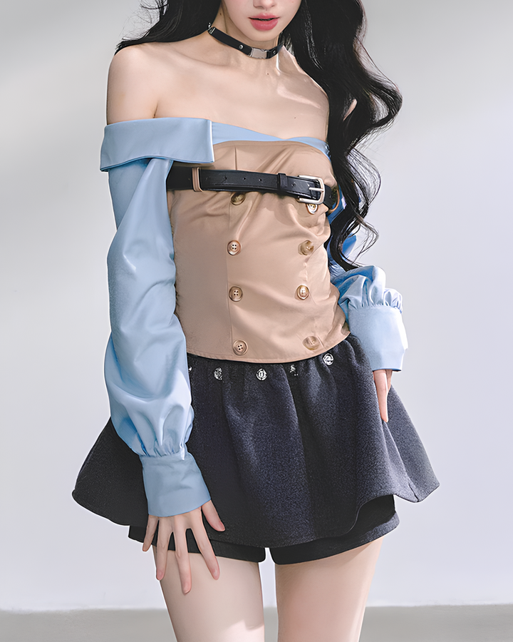 トレンチmixデザインベルトトップス Mc 729