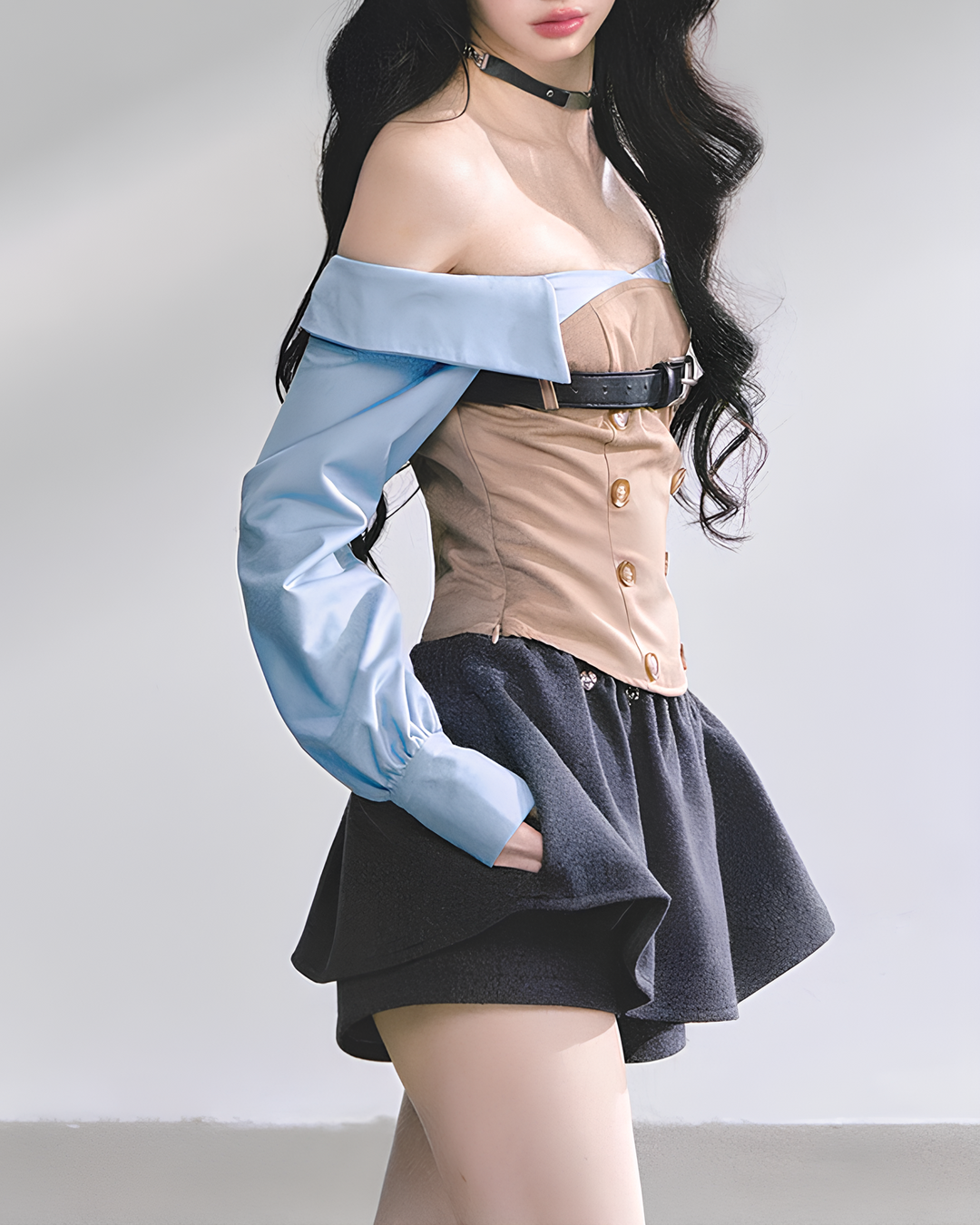 トレンチmixデザインベルトトップス Mc 729