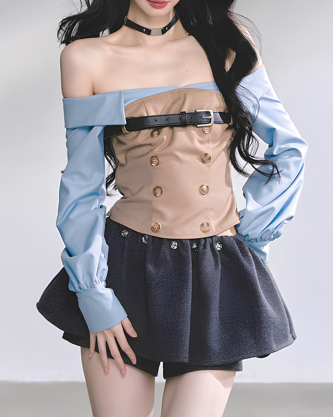 トレンチmixデザインベルトトップス Mc 729