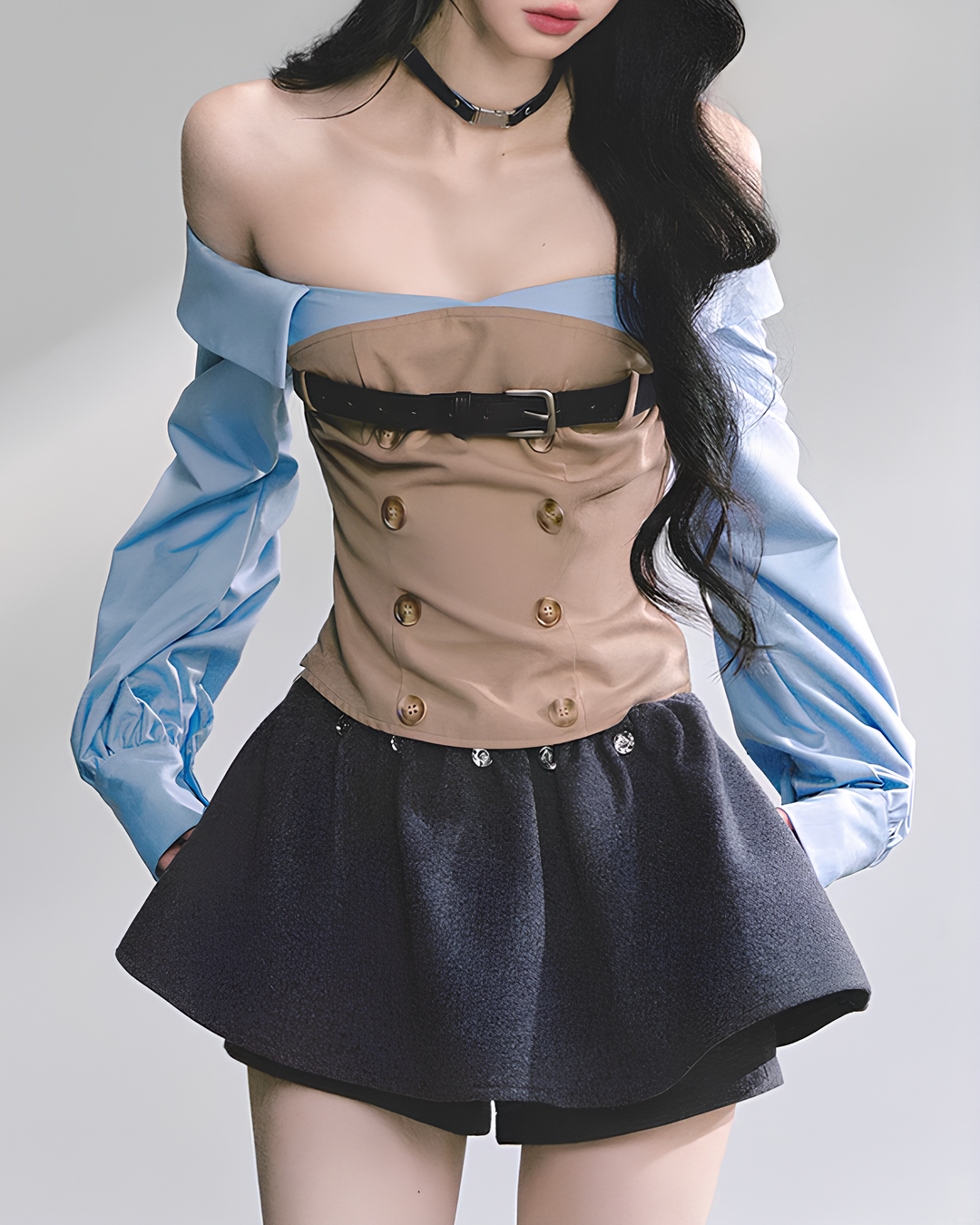 トレンチmixデザインベルトトップス Mc 729