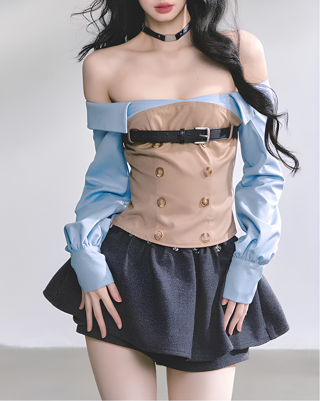 トレンチmixデザインベルトトップス Mc 729