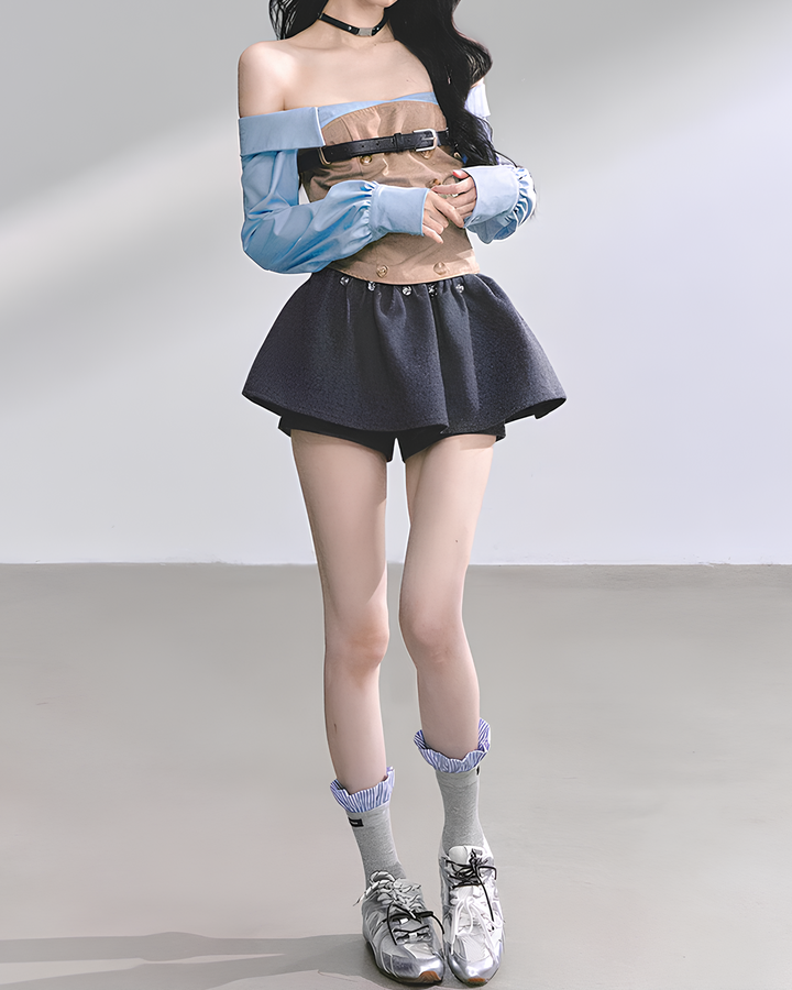 トレンチmixデザインベルトトップス Mc 729