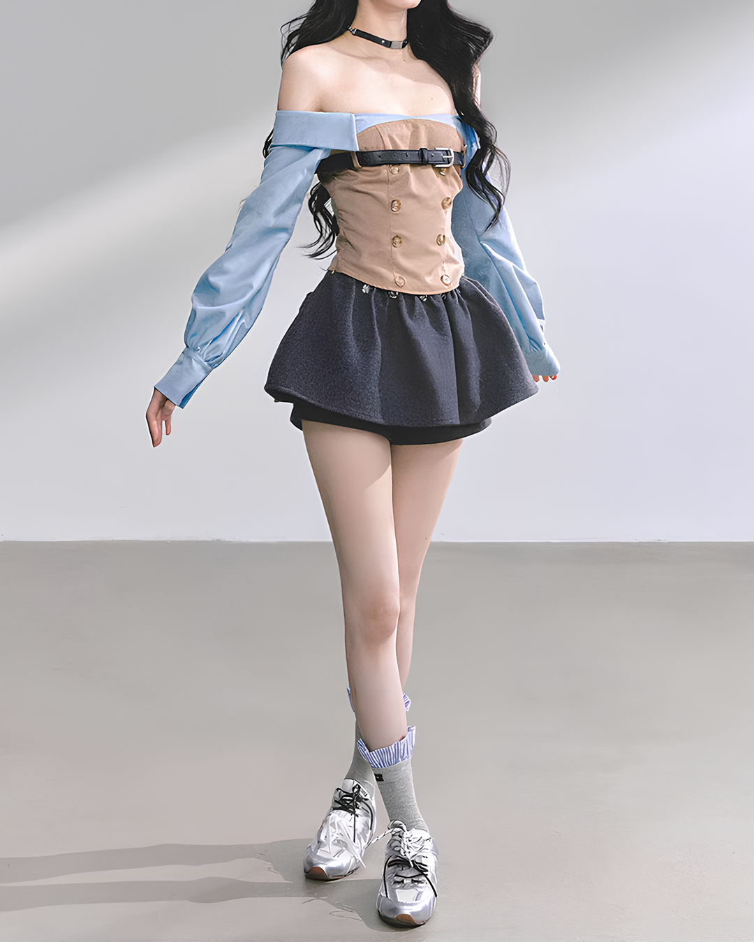 トレンチmixデザインベルトトップス Mc 729