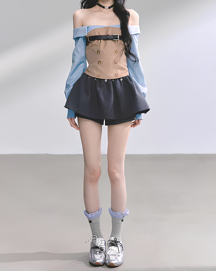 トレンチmixデザインベルトトップス Mc 729