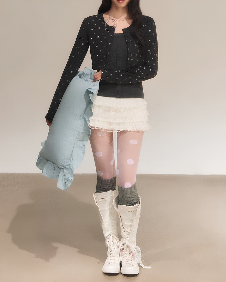 ミニフラワーレイヤードカーデトップスセット Mc 730