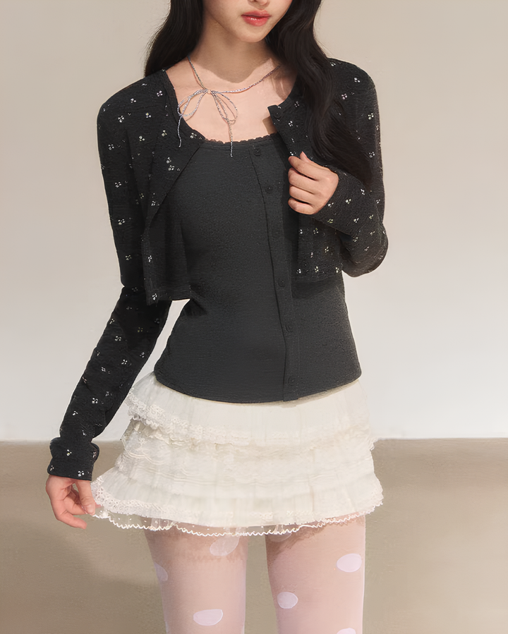 ミニフラワーレイヤードカーデトップスセット Mc 730