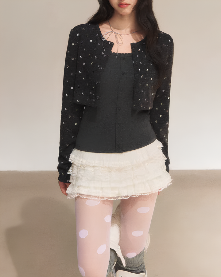 ミニフラワーレイヤードカーデトップスセット Mc 730