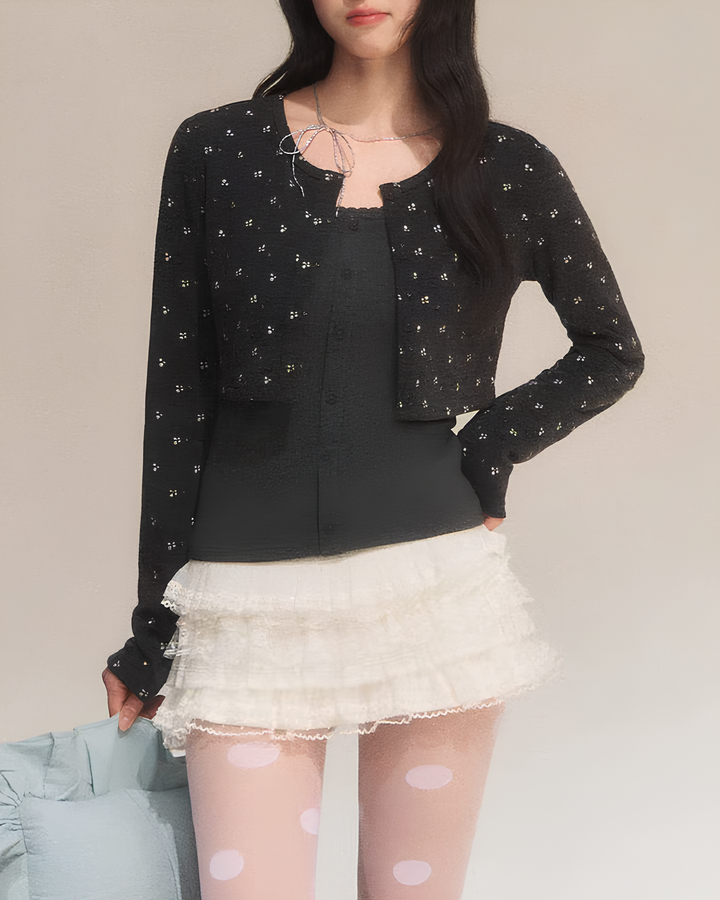 ミニフラワーレイヤードカーデトップスセット Mc 730