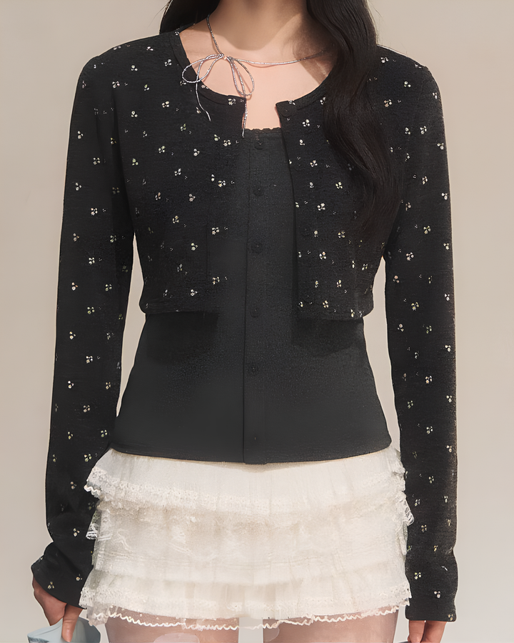 ミニフラワーレイヤードカーデトップスセット Mc 730