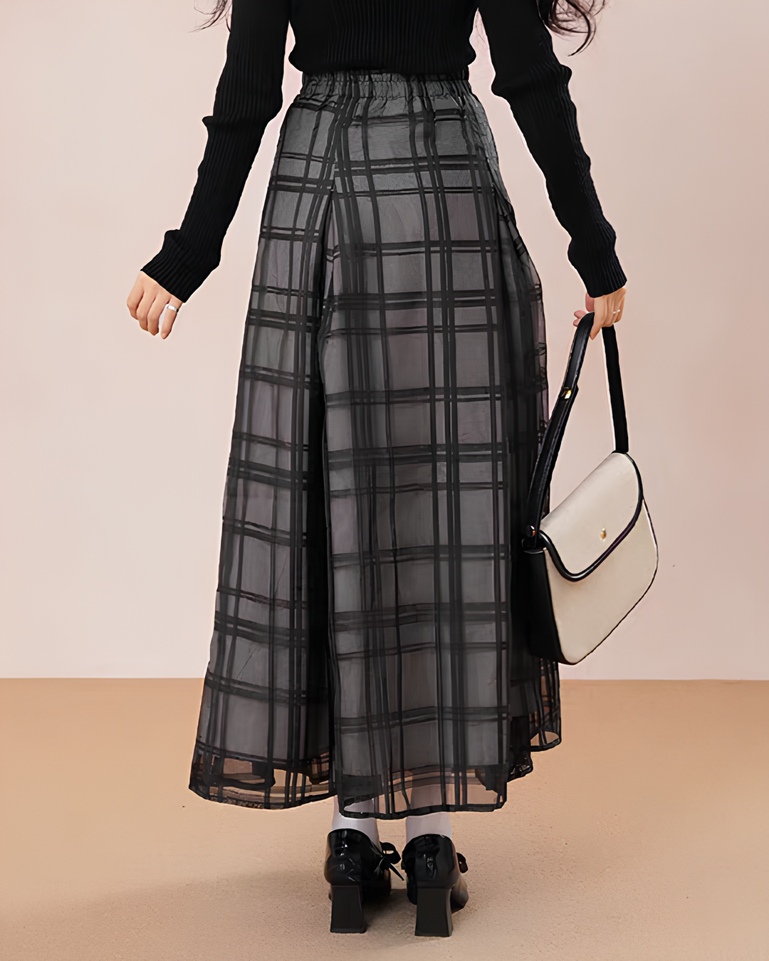 シアーチェック フレアロングスカート Mc 737