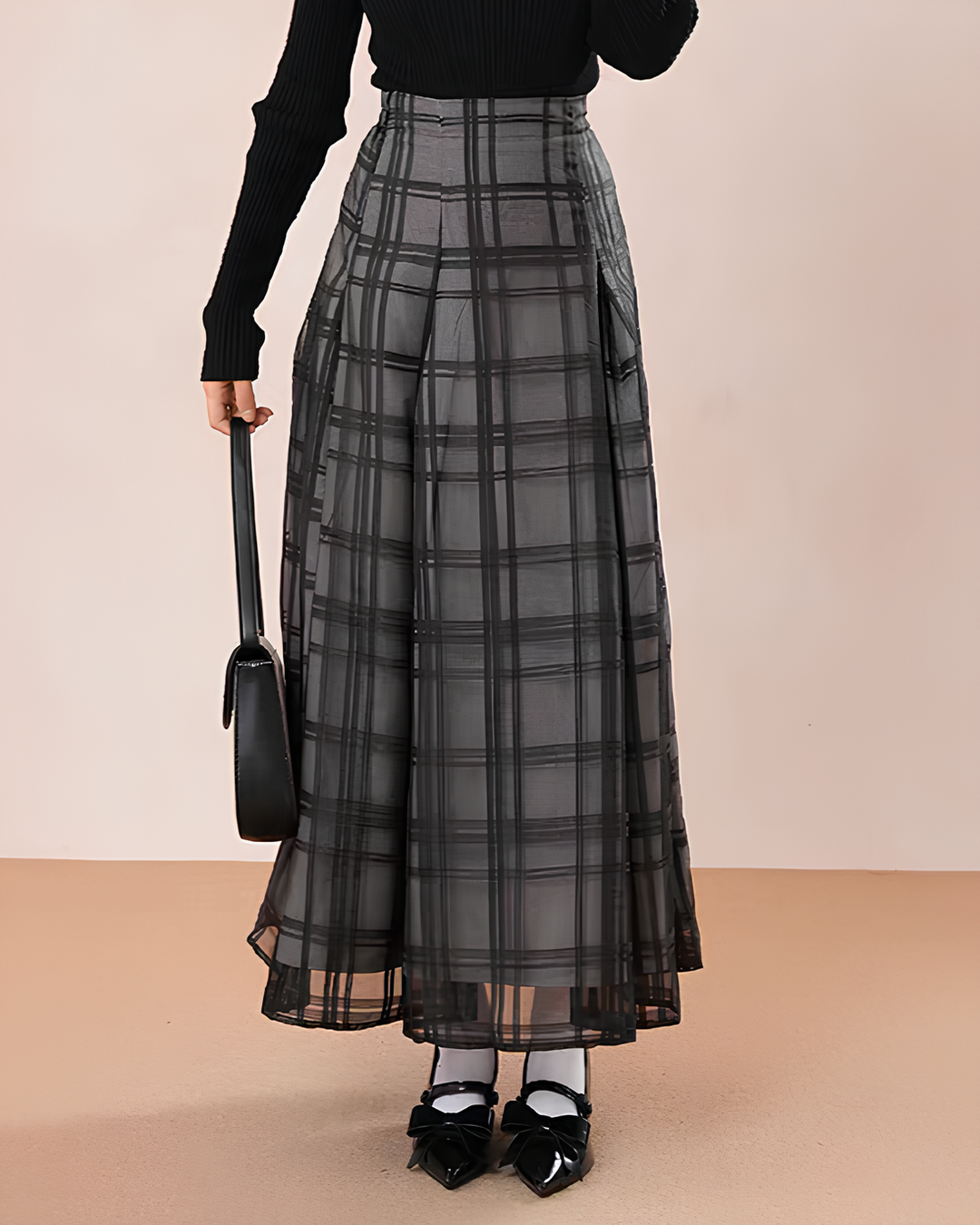 シアーチェック フレアロングスカート Mc 737